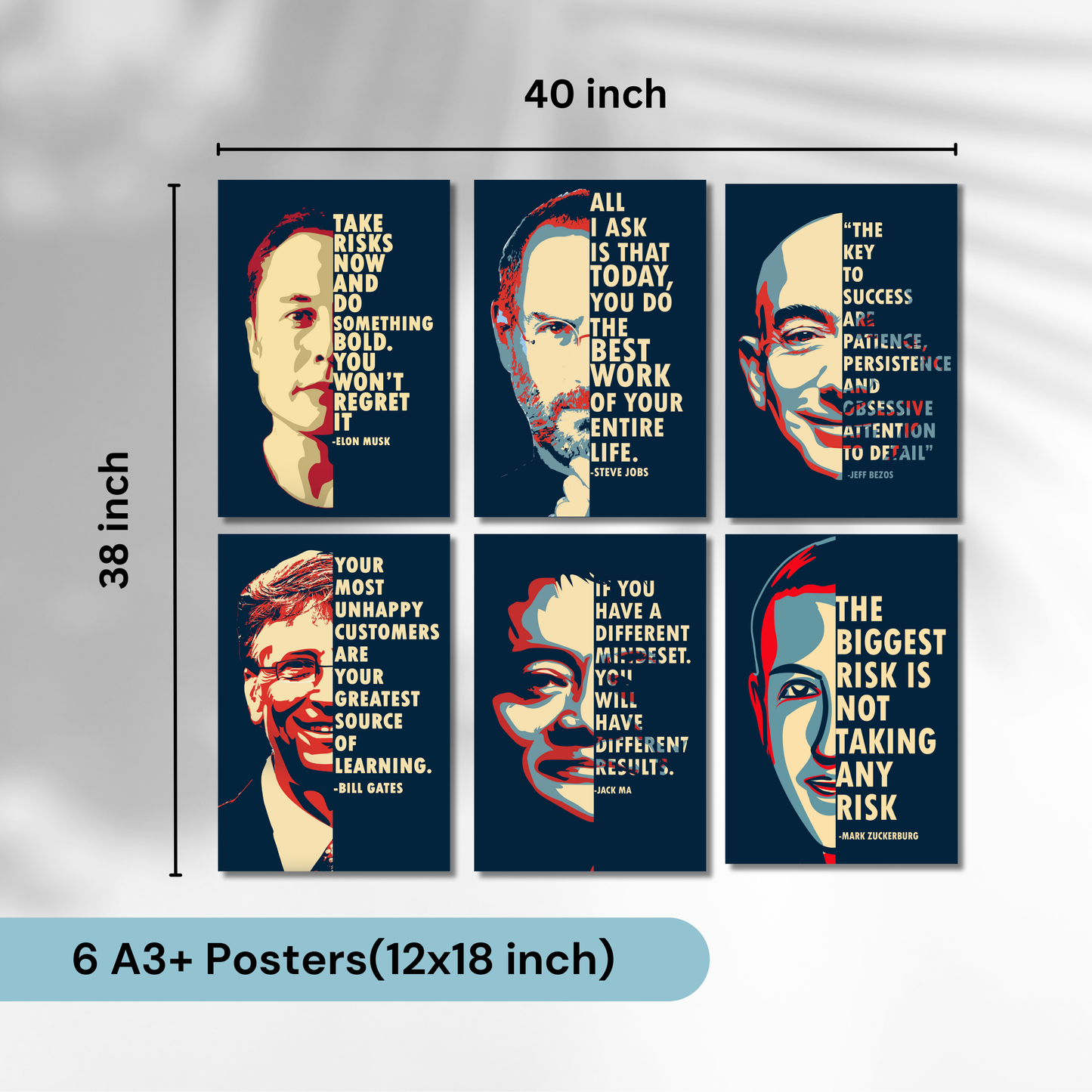 Billionaire Legend's (Set Of 6) Motivational Quote Artwork