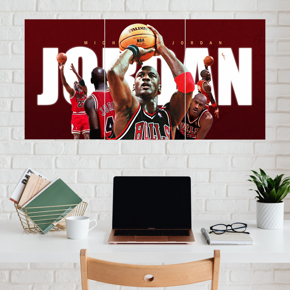 Basketball Player Michael Jordan 3 Split Poster Basketball Legend Wall Art for Room, Gym & Office Decor Hostel Sports Room Gift For Fan Boys Men Wallpaper Stickers