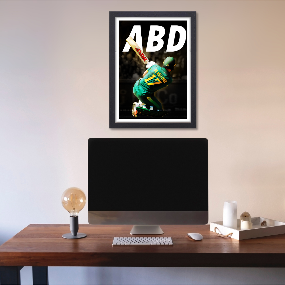 AB De Villiers AB de Villiers Poster Frame Wall Art Print for Cricket Fans Inspirational Pop Art Style Posters Frames for Home, Office & Room Decor Photo Frames