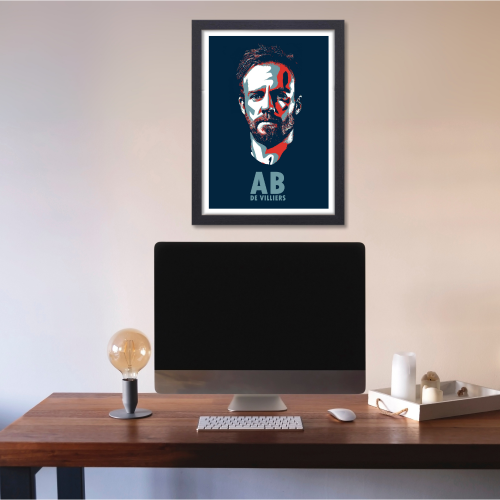 AB de Villiers Poster Frame Wall Art Print for Cricket Fans | Inspirational Pop Art Style Framed Posters for Home, Office & Room Decor