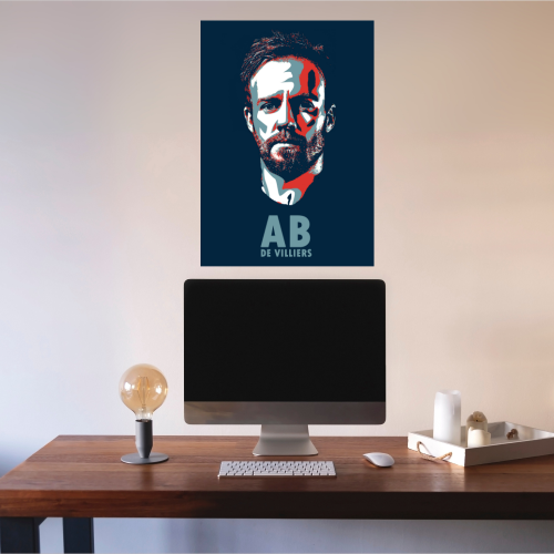 AB de Villiers Poster Frame Wall Art Print for Cricket Fans | Inspirational Pop Art Style Framed Posters for Home, Office & Room Decor