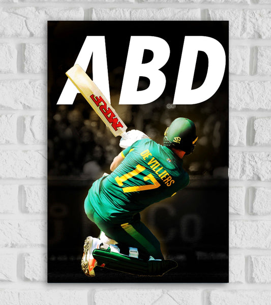 AB de Villiers South African Cricketer Sports Player Cricket World Cup T20 IPL Blue Color Matte Finish Wall Decor Posters Frame