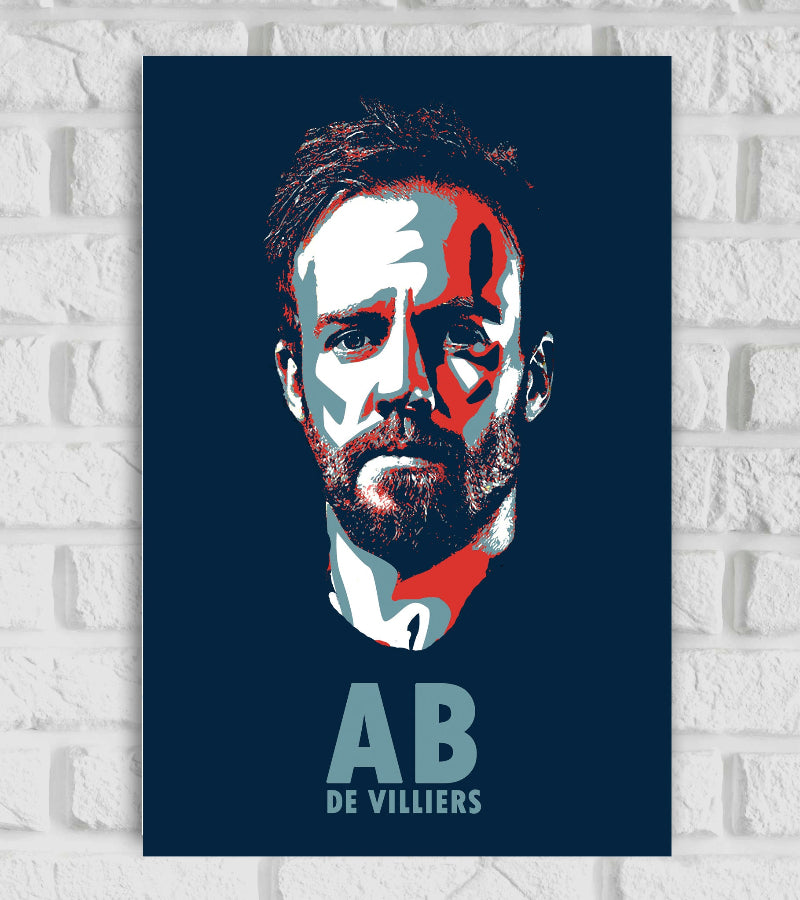 AB de Villiers South African Cricketer Sports Player Cricket World Cup T20 IPL Blue Color Matte Finish Wall Decor Posters Frame