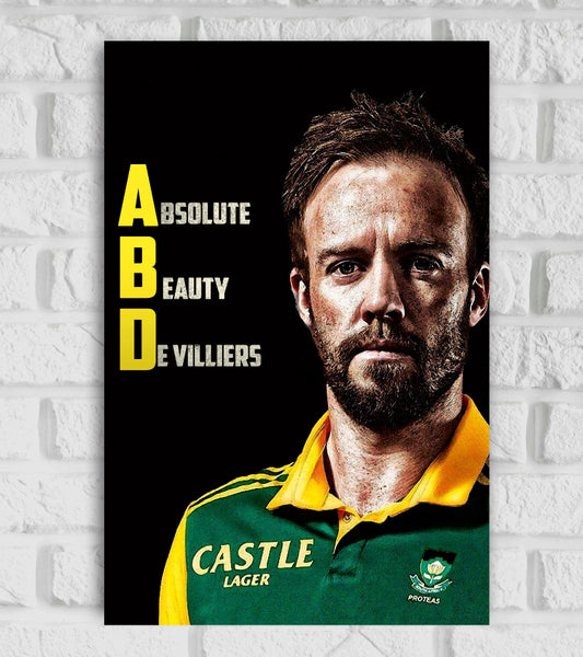 AB de Villiers South African cricketer Best Batsman Sports Player Cricket Games World Cup T20 IPL Motivational Quote Yellow Black & Green Color Matte Finish Wall Decor Posters Frame