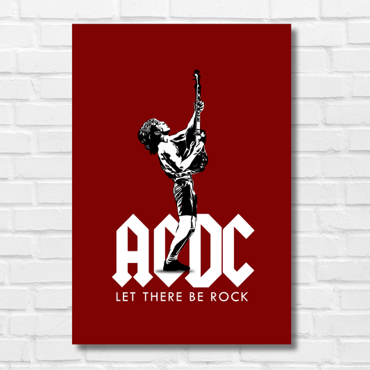 AC DC rock band poster carrying an electric guitar. It is a artwork illustration of AC DC band