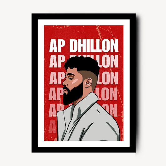 AP Dhillon Rapper Canadian Singer Film & Television Actor Music Artist Pop Culture Red Color Matte Finish Beautiful Wall Decor Music Artist Pop Art Framed Poster