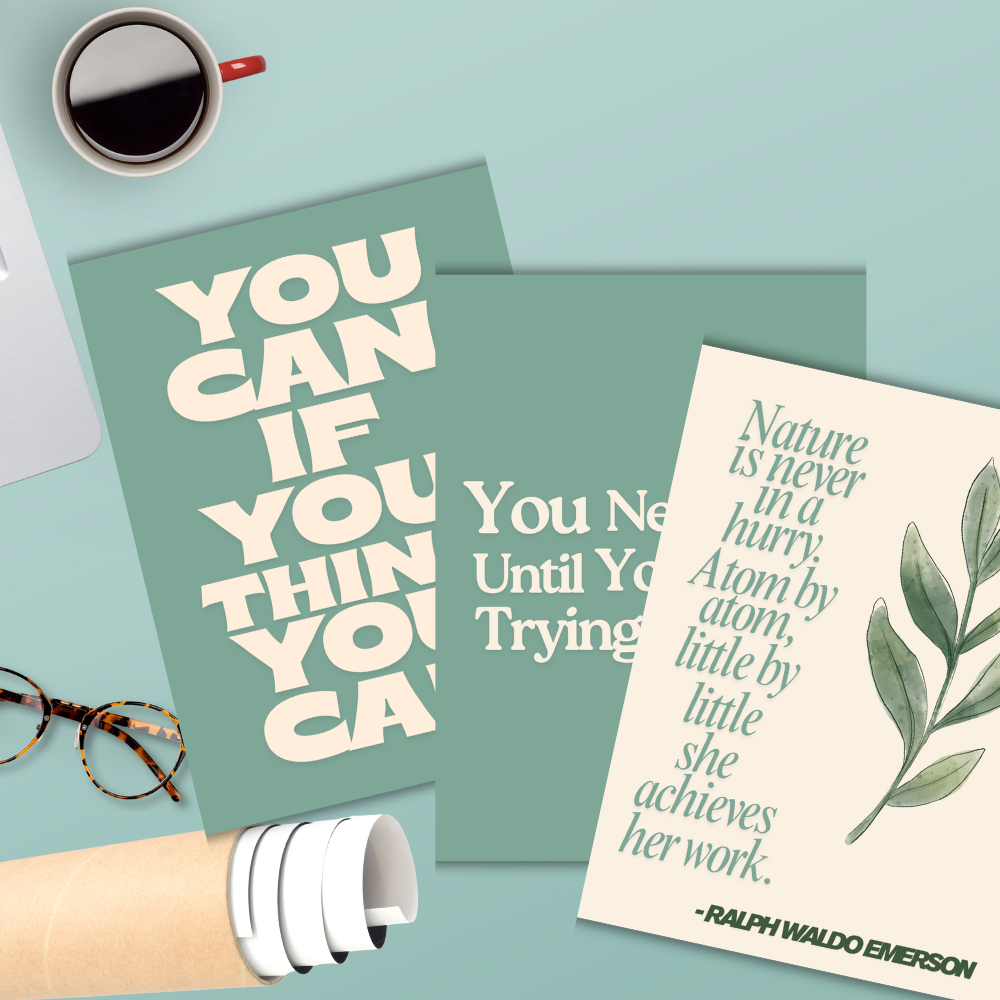 Aesthetic Motivational Posters – Set of 3 Poster framed | Minimal Wall Art with Quotes by Albert Einstein & Ralph Waldo Emerson | Positive Affirmation Decor for Bedroom, Study, Office with frame or without frames