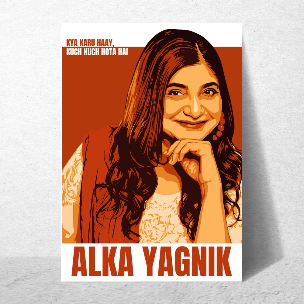 Alka Yagnik Retro Poster – Bollywood Music Legend Wall Art – Framed | Canvas | Poster Print
