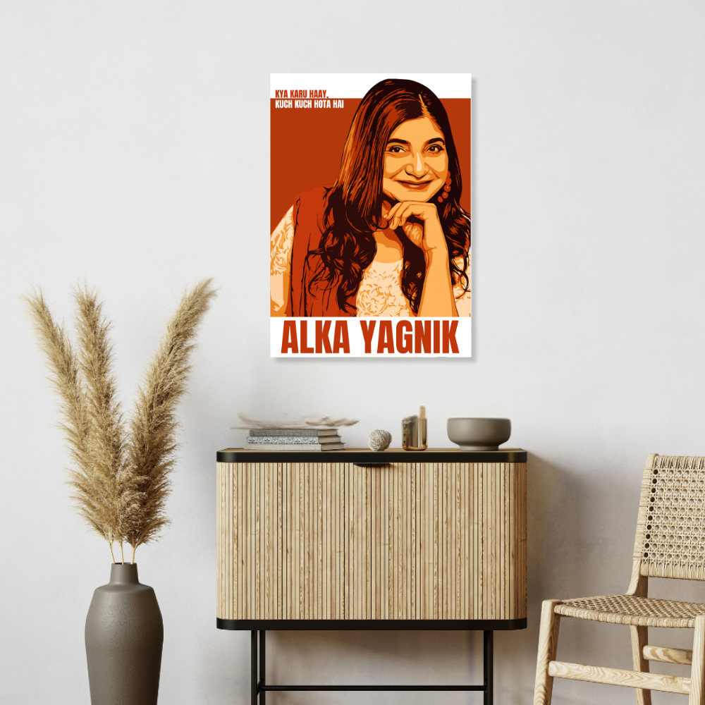 Alka Yagnik Retro Poster – Bollywood Music Legend Wall Art – Framed | Canvas | Poster Print