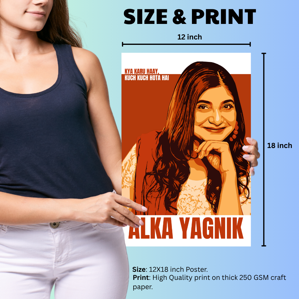 Alka Yagnik Retro Poster – Bollywood Music Legend Wall Art – Framed | Canvas | Poster Print