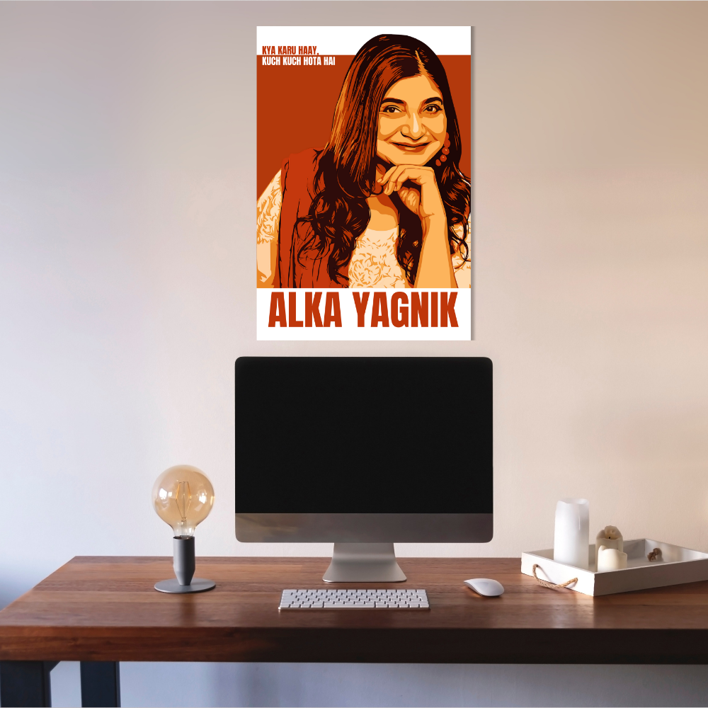 Alka Yagnik Retro Poster – Bollywood Music Legend Wall Art – Framed | Canvas | Poster Print