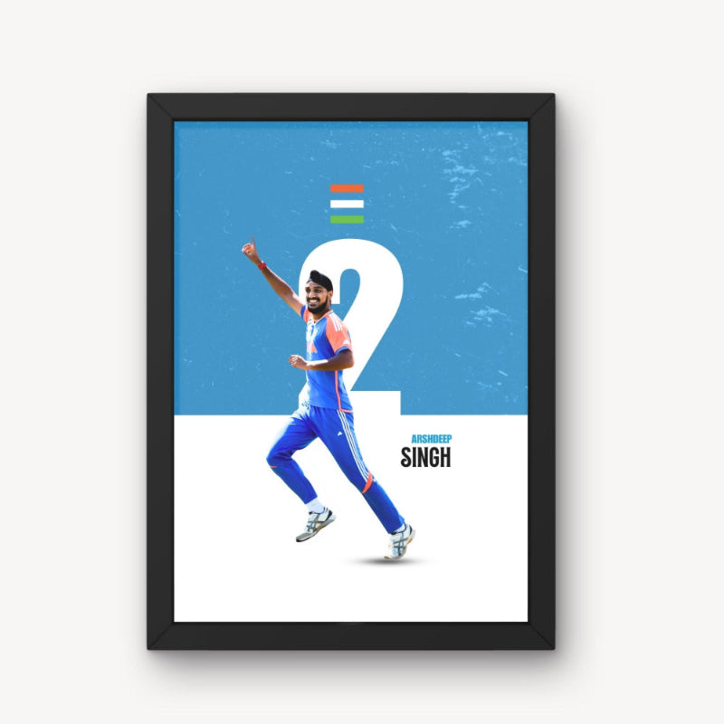 Arshdeep Singh Bowler Indian cricketer Sports Player Cricket Games World Cup T20 IPL White & Blue Color Matte Finish Wall Decor Posters Frame