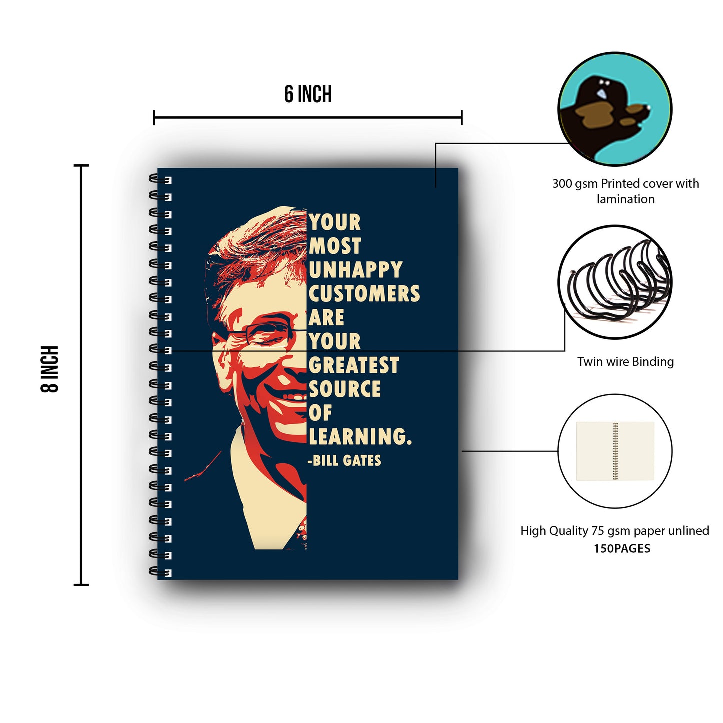 Bill Gates Motivational Printed Notebook