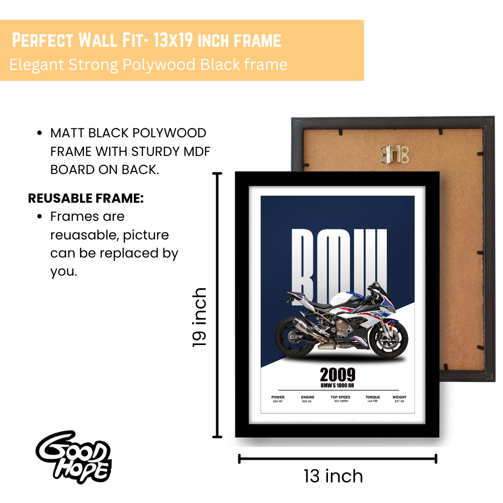 BMW Bike Framed Poster, Bike Posters for Wall, Bike Poster for wall, wall decor, room decor, decoration A4 Superbikes Motorcycle Wall Art | Sports Bike Decor for Home or Garage Home Office