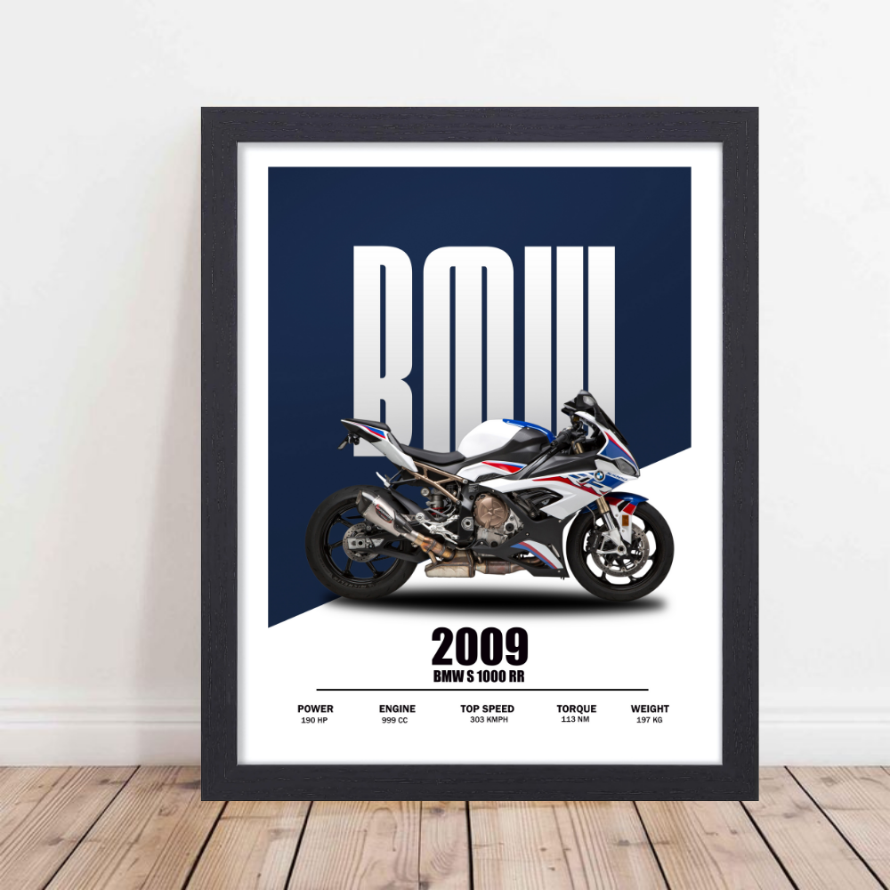 BMW Bike Framed Poster, Bike Posters for Wall, Bike Poster for wall, wall decor, room decor, decoration A4 Superbikes Motorcycle Wall Art | Sports Bike Decor for Home or Garage Home Office