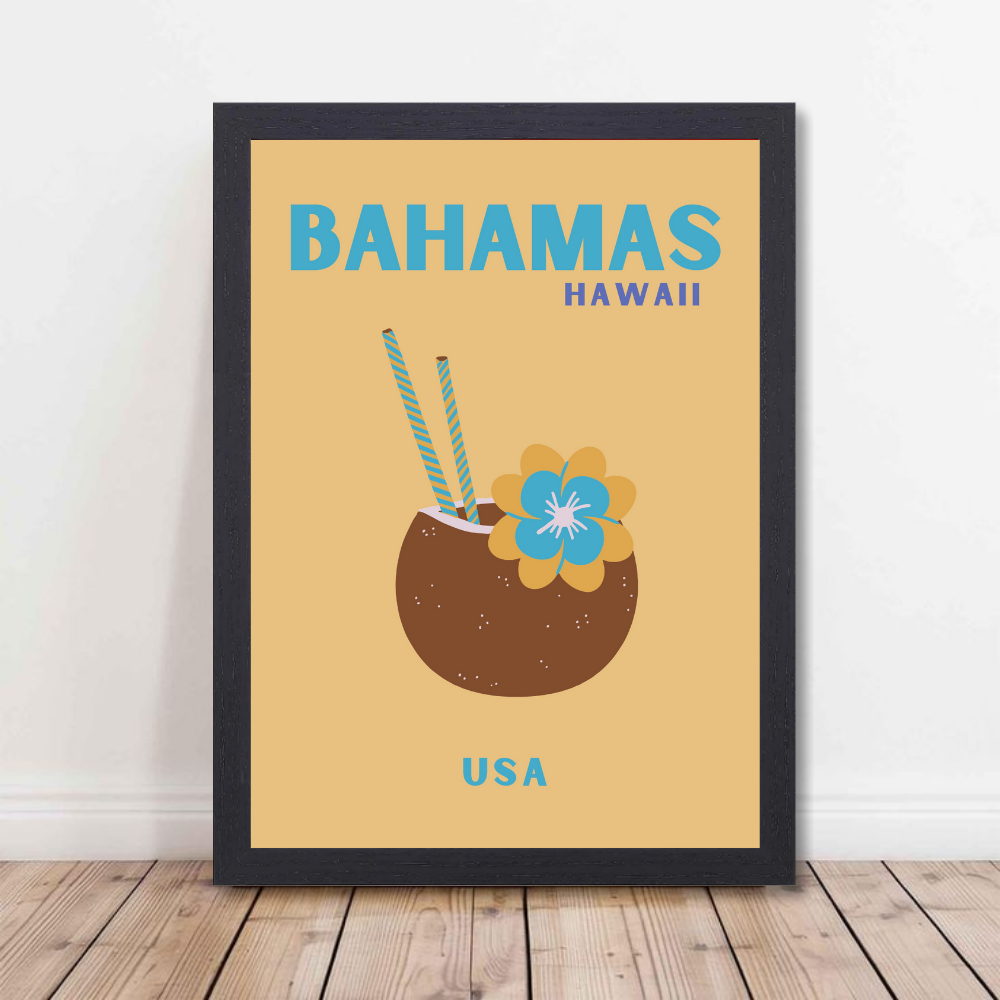 Traveling Theme wall Frame, Wall Frames for Living Room, Framed Travel Photo Frames for wall decor, Travel Frame for wall decor, room decor, Hostels, Hotels, Restraunts Bahamas Hawaii Wall Art