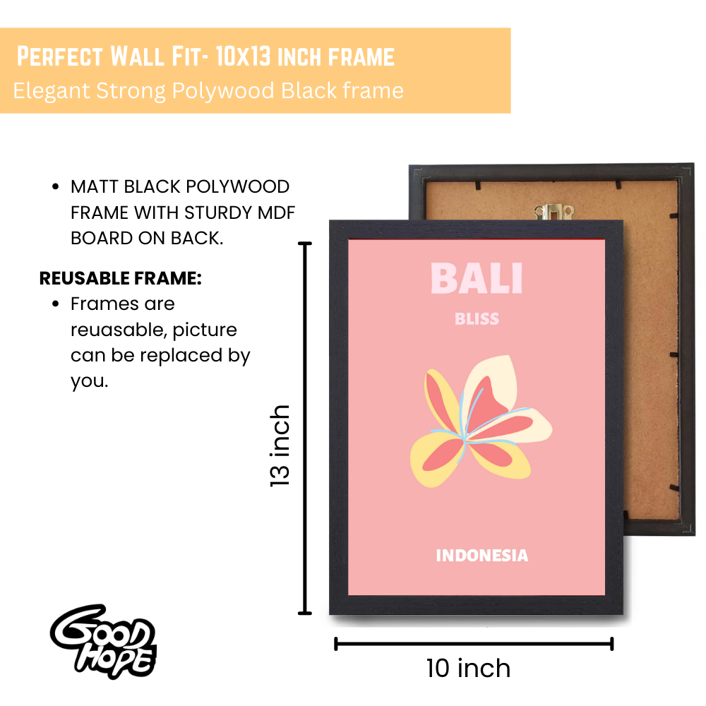 Traveling Theme wall Frame, Wall Frames for Living Room, Framed Travel Photo Frames for wall decor, Travel Frame for wall decor, room decor, Hostels, Hotels, Restraunts Bali Bliss Wall Art