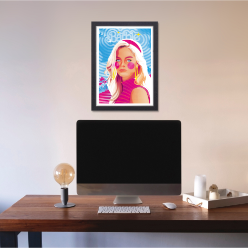Barbie Movie Poster Frame Comedy Fantasy Film Artwork Framed Posters Satirical Movies Canvas Painting Photo Frames for Wall Decor Living Room Bedroom Study Room Restraunt Cafe Office & Home Decoration