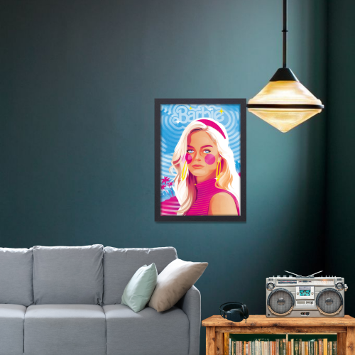 Barbie Movie Poster Frame Comedy Fantasy Film Artwork Framed Posters Satirical Movies Canvas Painting Photo Frames for Wall Decor Living Room Bedroom Study Room Restraunt Cafe Office & Home Decoration