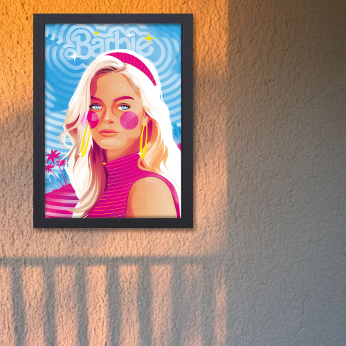 Barbie Movie Poster Frame Comedy Fantasy Film Artwork Framed Posters Satirical Movies Canvas Painting Photo Frames for Wall Decor Living Room Bedroom Study Room Restraunt Cafe Office & Home Decoration