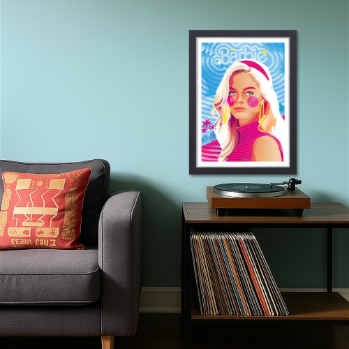 Barbie Movie Poster Frame Comedy Fantasy Film Artwork Framed Posters Satirical Movies Canvas Painting Photo Frames for Wall Decor Living Room Bedroom Study Room Restraunt Cafe Office & Home Decoration