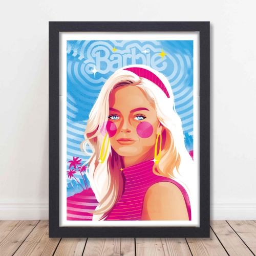 Barbie Movie Poster Frame Comedy Fantasy Film Artwork Framed Posters Satirical Movies Canvas Painting Photo Frames for Wall Decor Living Room Bedroom Study Room Restraunt Cafe Office & Home Decoration