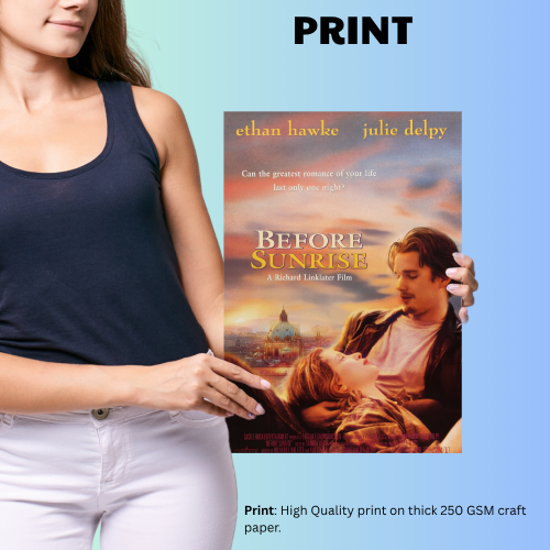 Before Sunrise Movie Poster Frame Romance Drama Film Artwork Framed Posters Hollywood Movies Canvas Painting Photo Frames for Wall Decor Home Decoration Living Room Bedroom Office Study Room Cafe Restraunt
