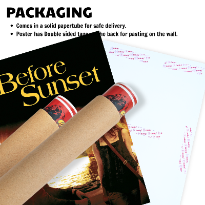 Before Sunset Movie Poster Frame Romance Indie Film Artwork Framed Posters Hollywood Movies Canvas Painting Photo Frames for Wall Decor Home Decoration Living Room Bedroom Office Study Room Cafe Restraunt