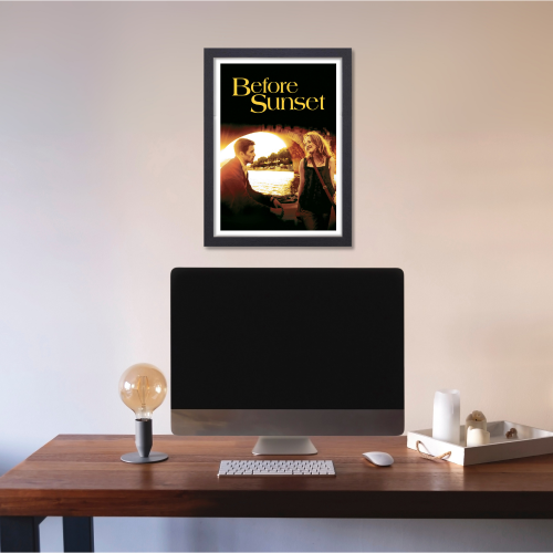 Before Sunset Movie Poster Frame Romance Indie Film Artwork Framed Posters Hollywood Movies Canvas Painting Photo Frames for Wall Decor Home Decoration Living Room Bedroom Office Study Room Cafe Restraunt