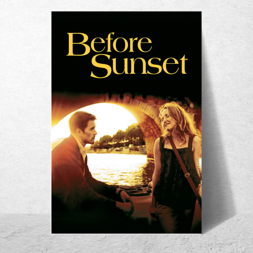 Before Sunset Movie Poster Frame Romance Indie Film Artwork Framed Posters Hollywood Movies Canvas Painting Photo Frames for Wall Decor Home Decoration Living Room Bedroom Office Study Room Cafe Restraunt