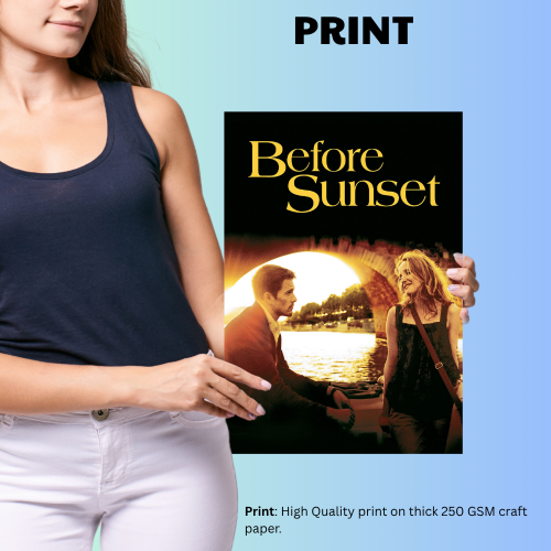 Before Sunset Movie Poster Frame Romance Indie Film Artwork Framed Posters Hollywood Movies Canvas Painting Photo Frames for Wall Decor Home Decoration Living Room Bedroom Office Study Room Cafe Restraunt