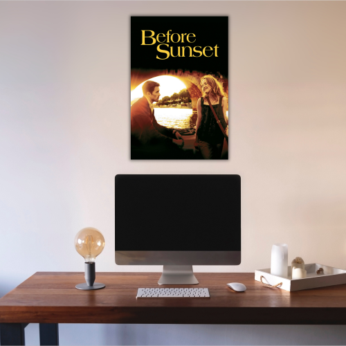 Before Sunset Movie Poster Frame Romance Indie Film Artwork Framed Posters Hollywood Movies Canvas Painting Photo Frames for Wall Decor Home Decoration Living Room Bedroom Office Study Room Cafe Restraunt