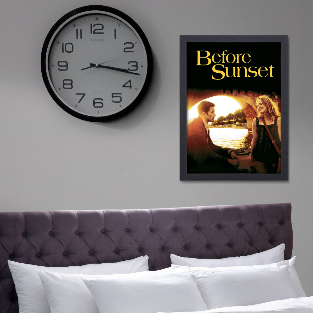 Before Sunset Movie Poster Frame Romance Indie Film Artwork Framed Posters Hollywood Movies Canvas Painting Photo Frames for Wall Decor Home Decoration Living Room Bedroom Office Study Room Cafe Restraunt