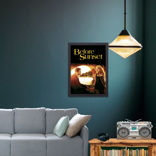 Before Sunset Movie Poster Frame Romance Indie Film Artwork Framed Posters Hollywood Movies Canvas Painting Photo Frames for Wall Decor Home Decoration Living Room Bedroom Office Study Room Cafe Restraunt