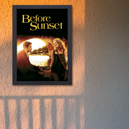 Before Sunset Movie Poster Frame Romance Indie Film Artwork Framed Posters Hollywood Movies Canvas Painting Photo Frames for Wall Decor Home Decoration Living Room Bedroom Office Study Room Cafe Restraunt