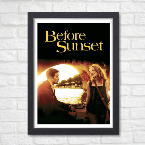 Before Sunset Movie Poster Frame Romance Indie Film Artwork Framed Posters Hollywood Movies Canvas Painting Photo Frames for Wall Decor Home Decoration Living Room Bedroom Office Study Room Cafe Restraunt