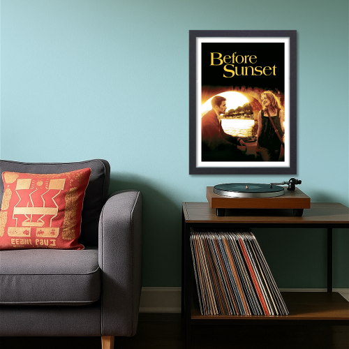 Before Sunset Movie Poster Frame Romance Indie Film Artwork Framed Posters Hollywood Movies Canvas Painting Photo Frames for Wall Decor Home Decoration Living Room Bedroom Office Study Room Cafe Restraunt