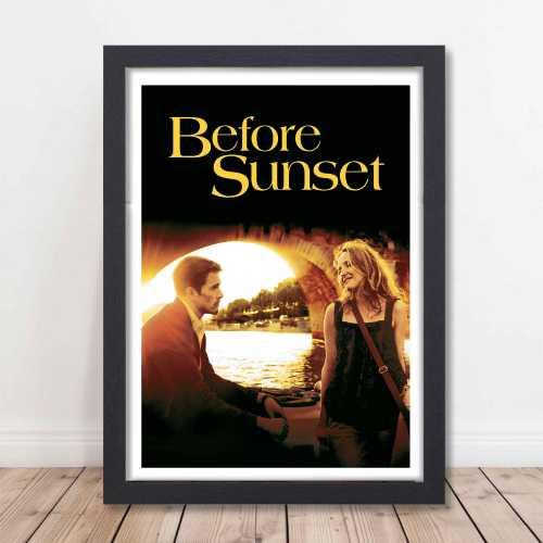 Before Sunset Movie Poster Frame Romance Indie Film Artwork Framed Posters Hollywood Movies Canvas Painting Photo Frames for Wall Decor Home Decoration Living Room Bedroom Office Study Room Cafe Restraunt