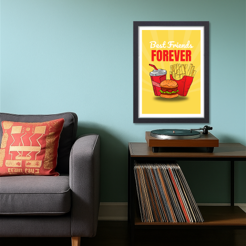 Best Friends (Fast Food) Food Poster Frame for Restraunt Cafe Artwork Framed Posters Cafe Aesthetic Canvas Painting Photo Frames for Wall Decor Restro Decoration