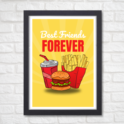Best Friends (Fast Food) Food Poster Frame for Restraunt Cafe Artwork Framed Posters Cafe Aesthetic Canvas Painting Photo Frames for Wall Decor Restro Decoration