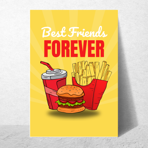 Best Friends (Fast Food) Food Poster Frame for Restraunt Cafe Artwork Framed Posters Cafe Aesthetic Canvas Painting Photo Frames for Wall Decor Restro Decoration