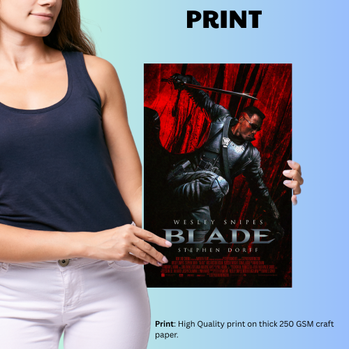 Blade Movie Poster Frame Horror Action Film Artwork Framed Posters Hollywood Movies Canvas Painting Photo Frames for Wall Decor Living Room Bedroom Study Room Restraunt Cafe Office & Home Decoration