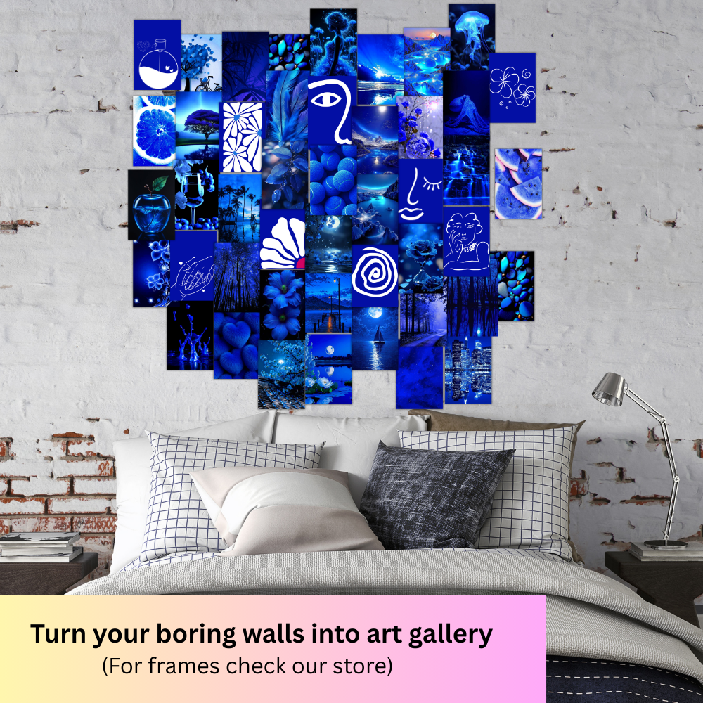 Blue Aesthetic Wall Collage Kit – 45 PCS Posters, Cute Danish Pastle Room Decor, Motivational Quote Prints, Teen Girl Room Decor, Dorm Room Bedroom Decoration, Photo Wall Collage Kit, Aesthetic Poster Kit