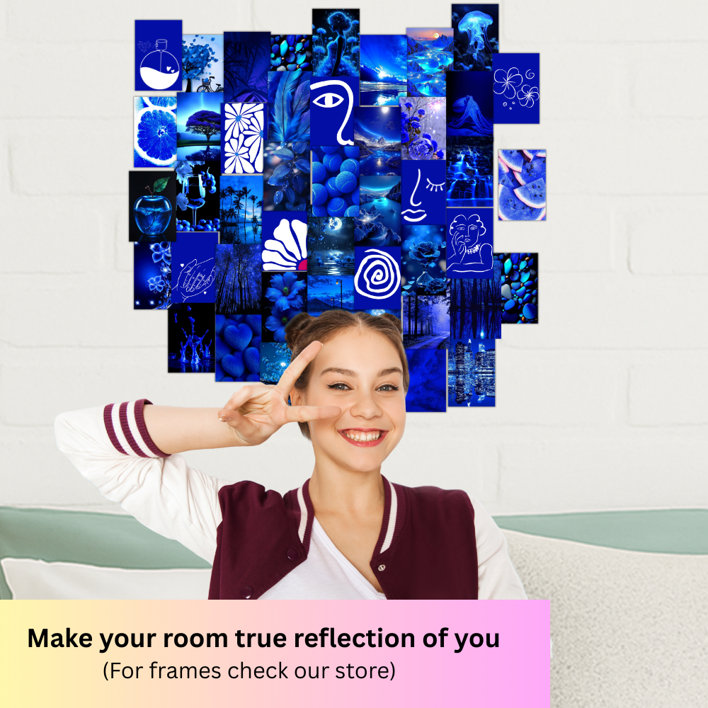 Blue Aesthetic Wall Collage Kit – 45 PCS Posters, Cute Danish Pastle Room Decor, Motivational Quote Prints, Teen Girl Room Decor, Dorm Room Bedroom Decoration, Photo Wall Collage Kit, Aesthetic Poster Kit