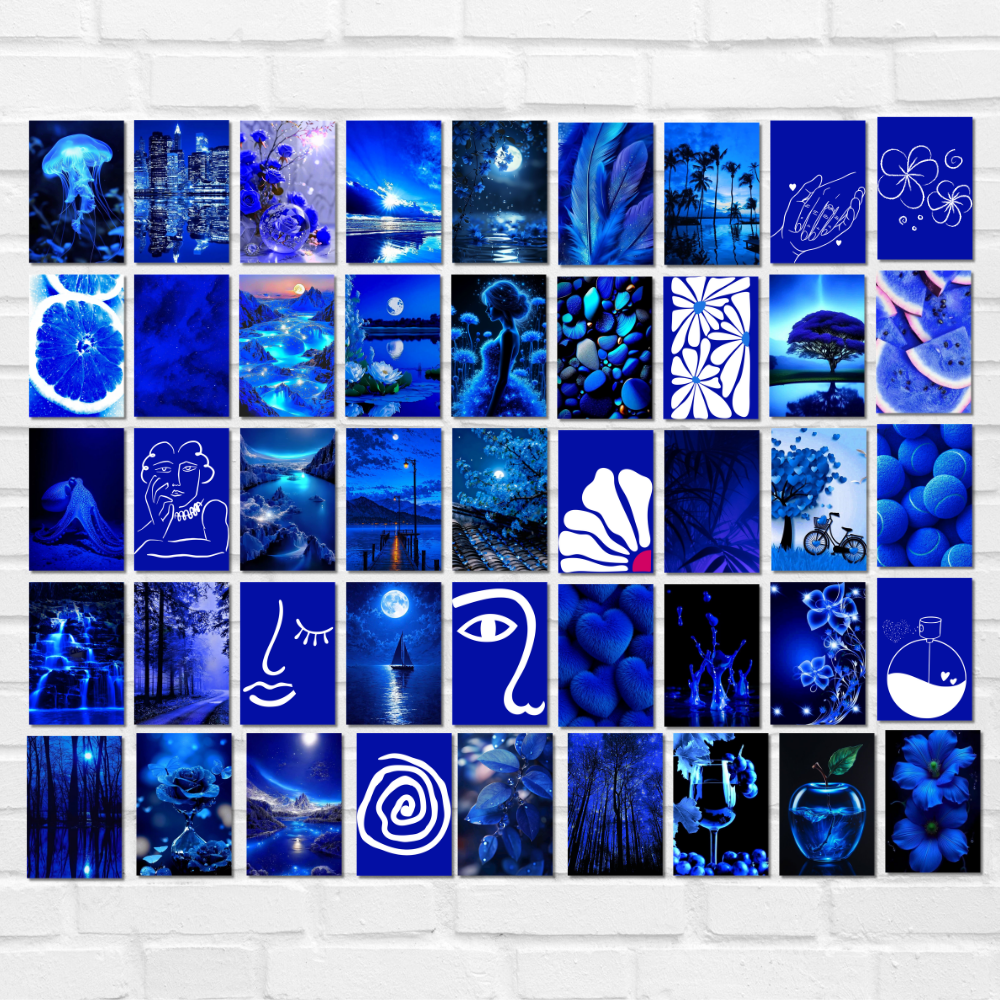 Blue Aesthetic Wall Collage Kit – 45 PCS Posters, Cute Danish Pastle Room Decor, Motivational Quote Prints, Teen Girl Room Decor, Dorm Room Bedroom Decoration, Photo Wall Collage Kit, Aesthetic Poster Kit