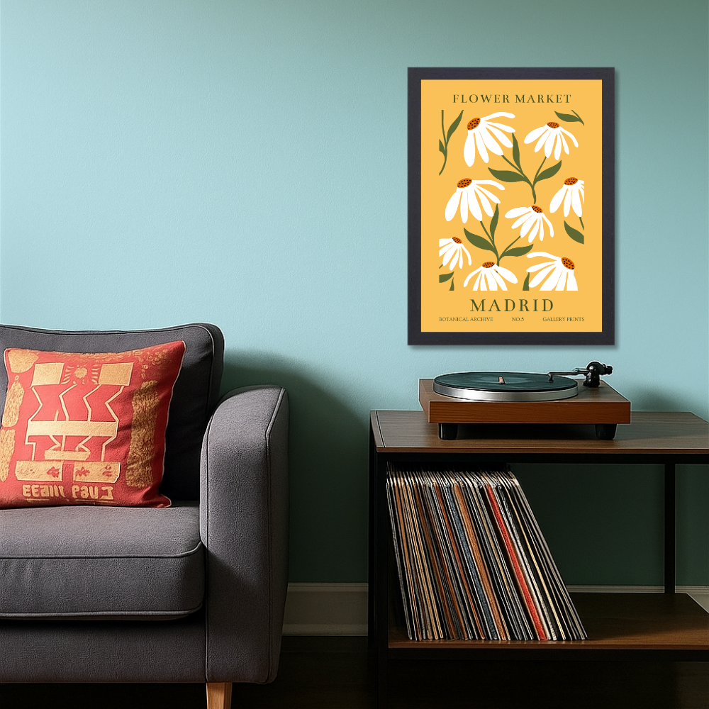 Flowers Frames for wall decoration, Flowers Photo Frames, boho wall frame aesthetic, framed Poster, Flower Photo Frames for Living , wall decor, room decor, office, Flower Market Wall Art – Boho Botanical Print in Black Frame