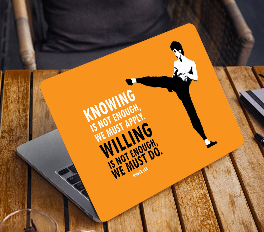 Bruce Lee Hong Kong-American martial artist and actor Motivational & Inspiring Quote Yellow Black & White Color Matte Finish Waterproof Laptopskin
