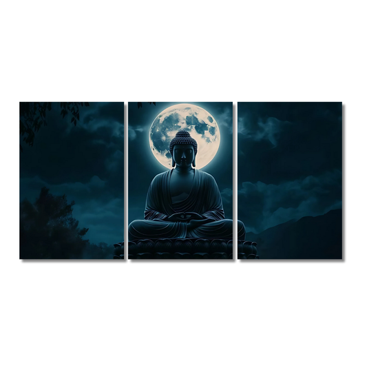 Gautam Buddha Moonlight Poster – Meditation Wall Art for Home & Office Peaceful mahatma budh painting 3 Split Poster Buddha Wall Sticker Hanging, Buddha Painting Wallpaper Sticker Mhatma Buddh Wall Sticker Split Poster, meditation wall decor, spiritual wall hanging, gautam buddha painting, framed buddha print, yoga room wall art, peace posters for home, buddha moonlight poster, calming wall art, mindfulness poster