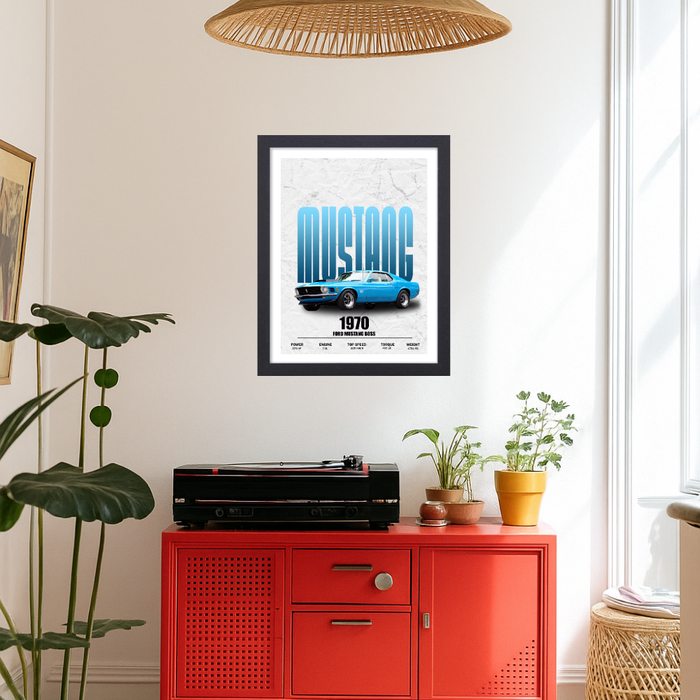 1970 Ford Mustang Boss Frame Poster, Framed Classic Muscle Car