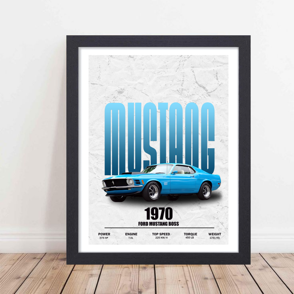 1970 Ford Mustang Boss Frame Poster, Framed Classic Muscle Car